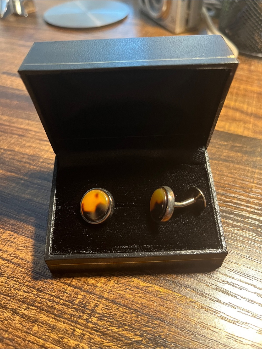 Banana Republic Tortoiseshell-Style Amber & Black Round Cuff Links